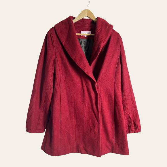 Calvin Klein Women’s Red Wool Blend Shawl Collar Coat Size 12 - Picture 4 of 12